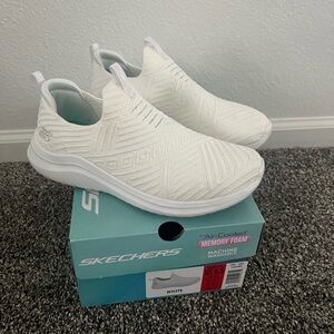 Skechers Women's White Knit Slip-On Sneakers